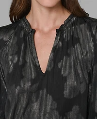 Karl Lagerfeld Paris Women's V-Neck Floral Printed Top