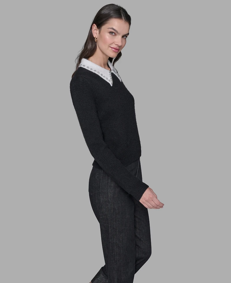 Karl Lagerfeld Paris Women's Contrast Collar Sweater