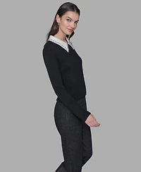 Karl Lagerfeld Paris Women's Contrast Collar Sweater