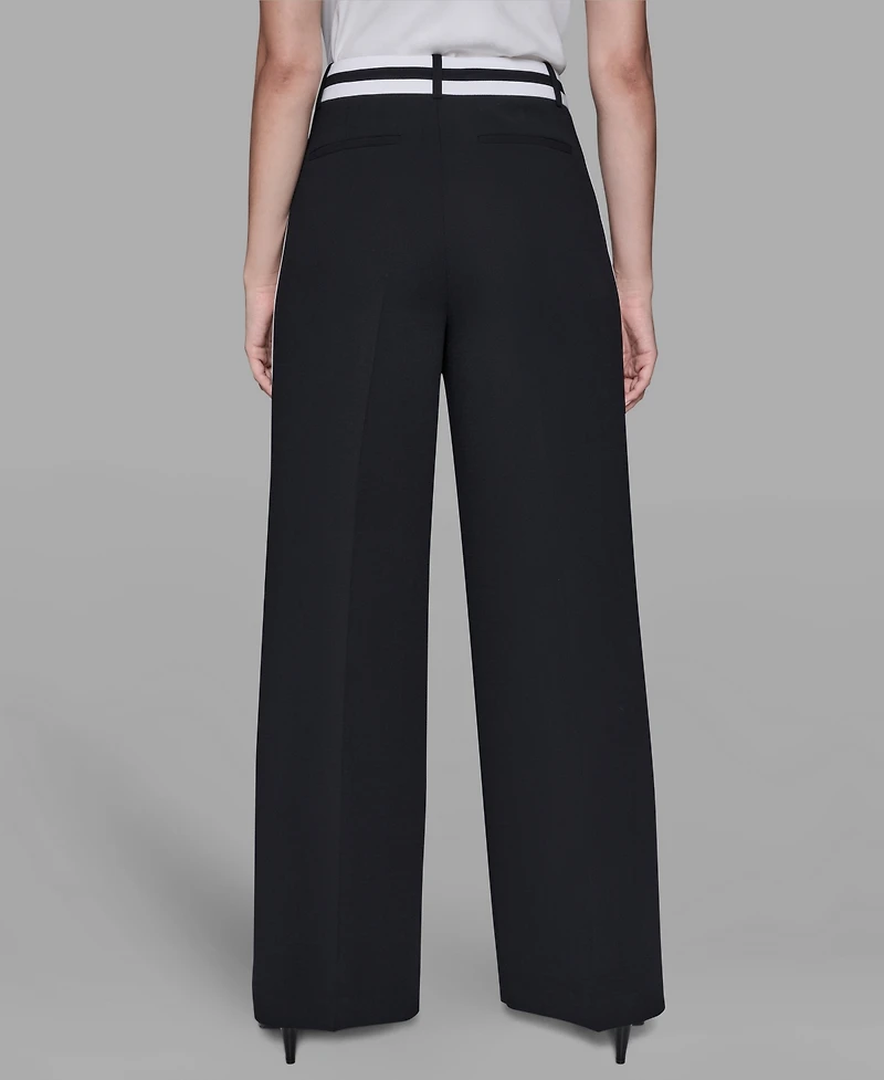 Karl Lagerfeld Paris Women's High-Rise Contrast Band Pants