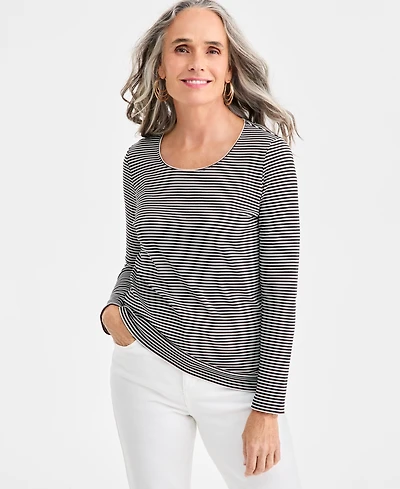Style & Co Women's Cotton Long-Sleeve Scoop-Neck Top, Created for Macy's