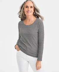 Style & Co Women's Cotton Long-Sleeve Scoop-Neck Top, Created for Macy's