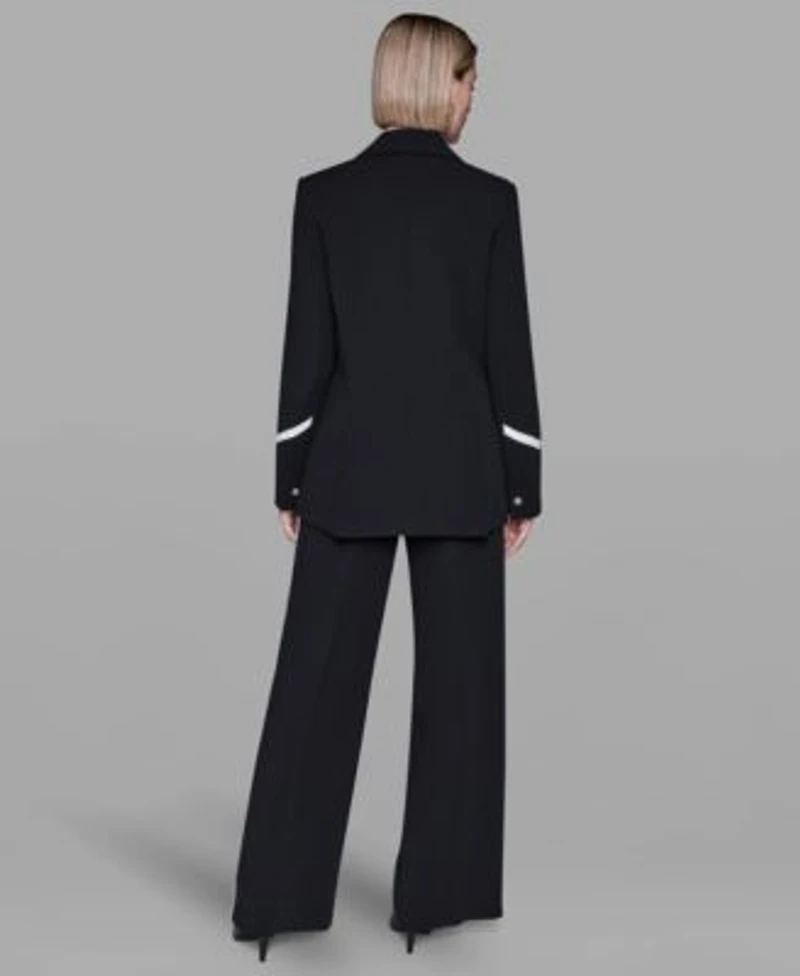 Karl Lagerfeld Paris Womens Collar Contrast Trim Blazer High Rise Contrast Band Pants