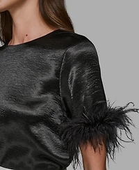 Karl Lagerfeld Paris Women's Crewneck Feather Trim Top