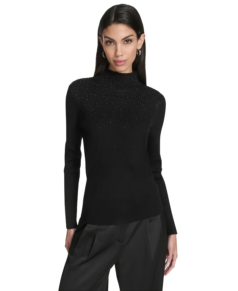 Halston Women's Embellished Long Sleeve Turtle Neck Top