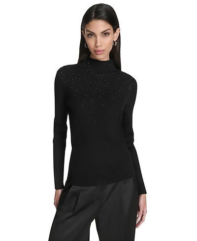 Halston Women's Embellished Long Sleeve Turtle Neck Top