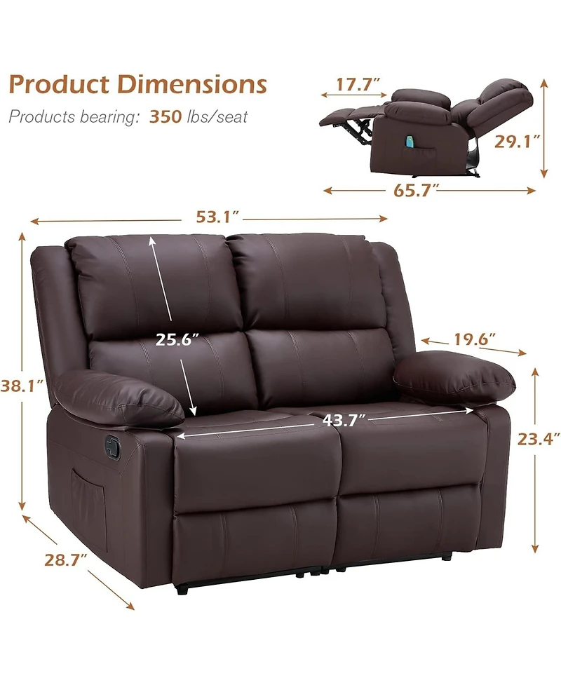 Aecojoy Loveseat Recliner with Heat&Massage Function, Rv Couch Wall-Hugger Reclining Sofa