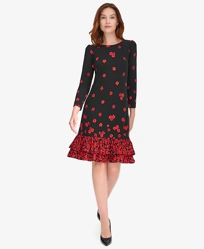 Tommy Hilfiger Petite Placement Print Ruffle Hem Dress