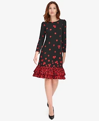 Tommy Hilfiger Petite Placement Print Ruffle Hem Dress