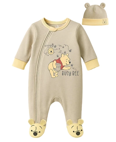 Disney Baby Boys or Girls 2-Piece Pooh Sleep N Play Hat and Coverall Set