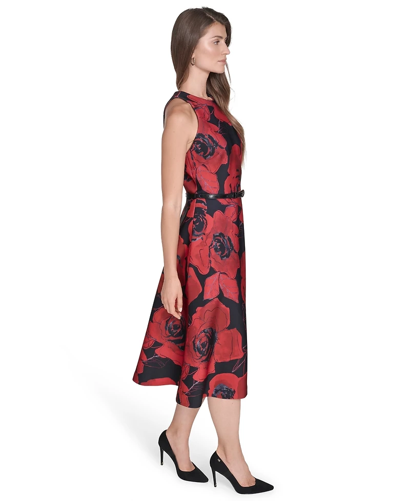 Halston Women's Printed Fit and Flare Dress