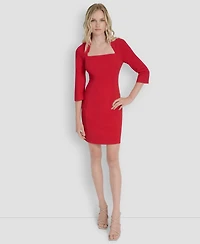 Dkny Women's Square Neck 3/4 Sleeve Sheath Dress