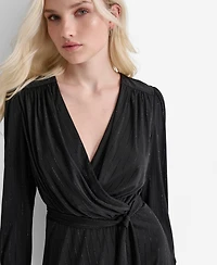 Dkny Women's Long Sleeve Surplice Faux Wrap Dress