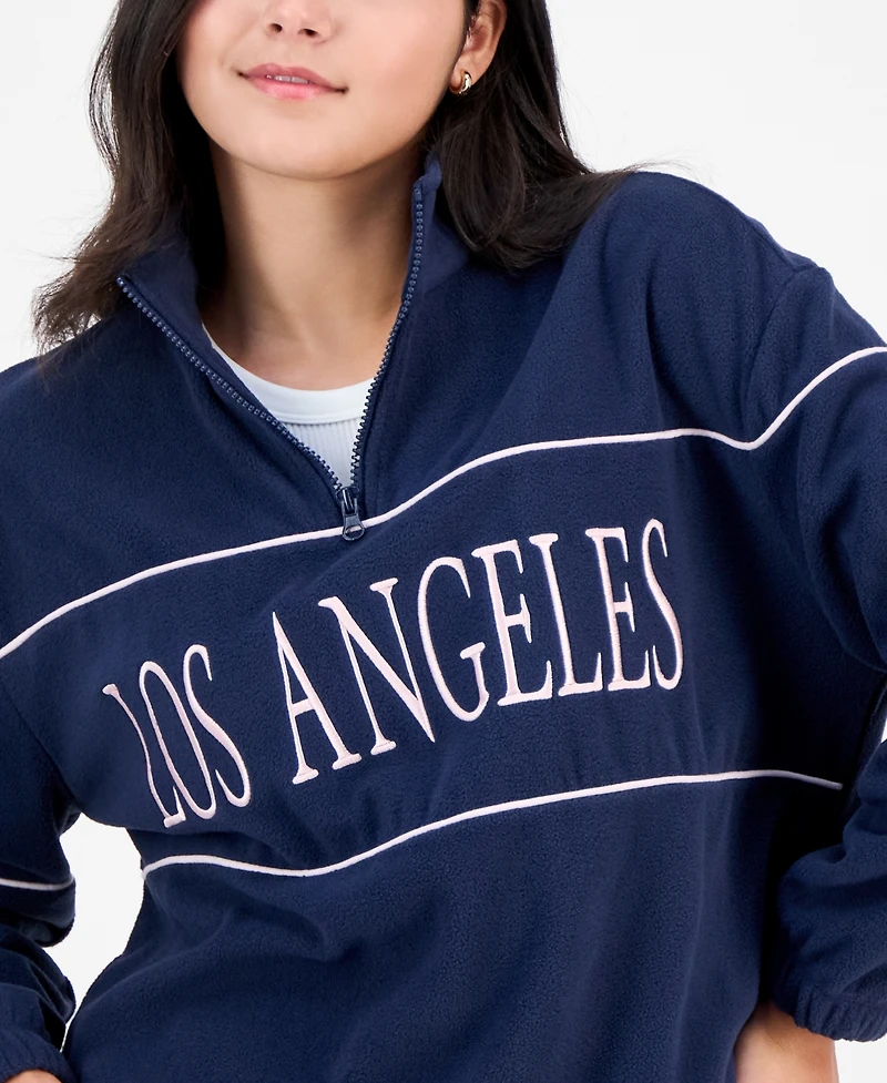 Rebellious One Juniors' Los Angeles Quarter-Zip Fleece Top
