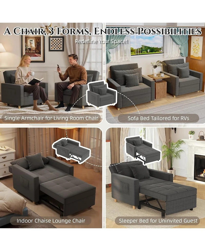 Aecojoy 36" Sleeper Chair, Convertible Chair Bed for Adults, 3-in-1 Pull Out Sofa Chair