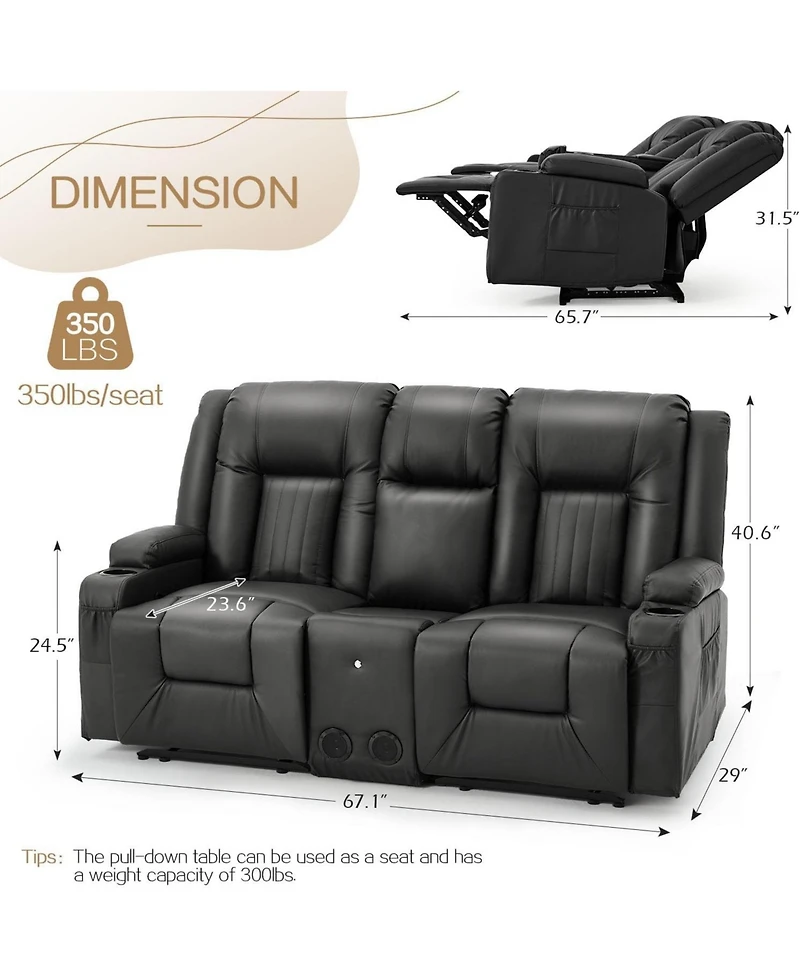 Aecojoy Recliner Loveseat with Console&Bluetooth Speakers, Manual Rv Reclining Sofa
