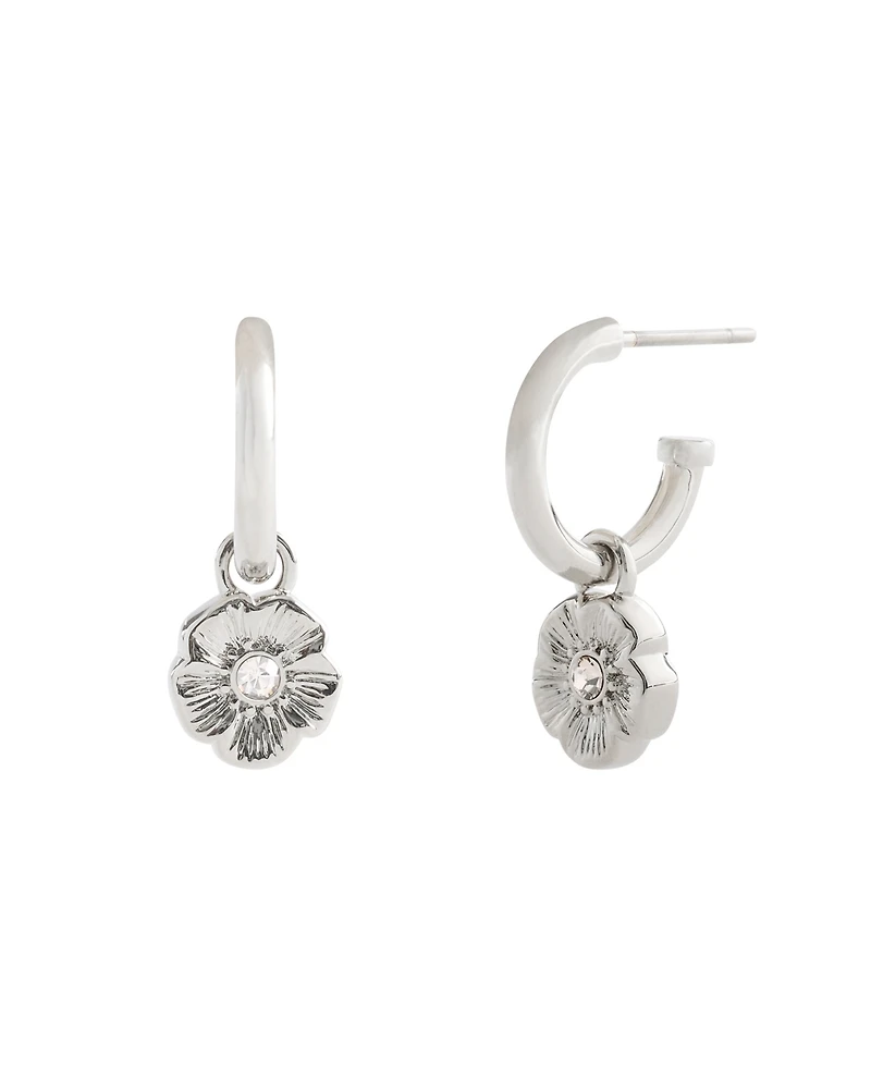 Coach Faux Stone Signature Tea Rose Huggie Earrings