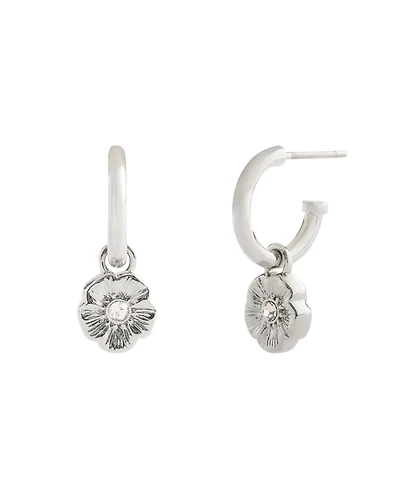 Coach Faux Stone Signature Tea Rose Huggie Earrings