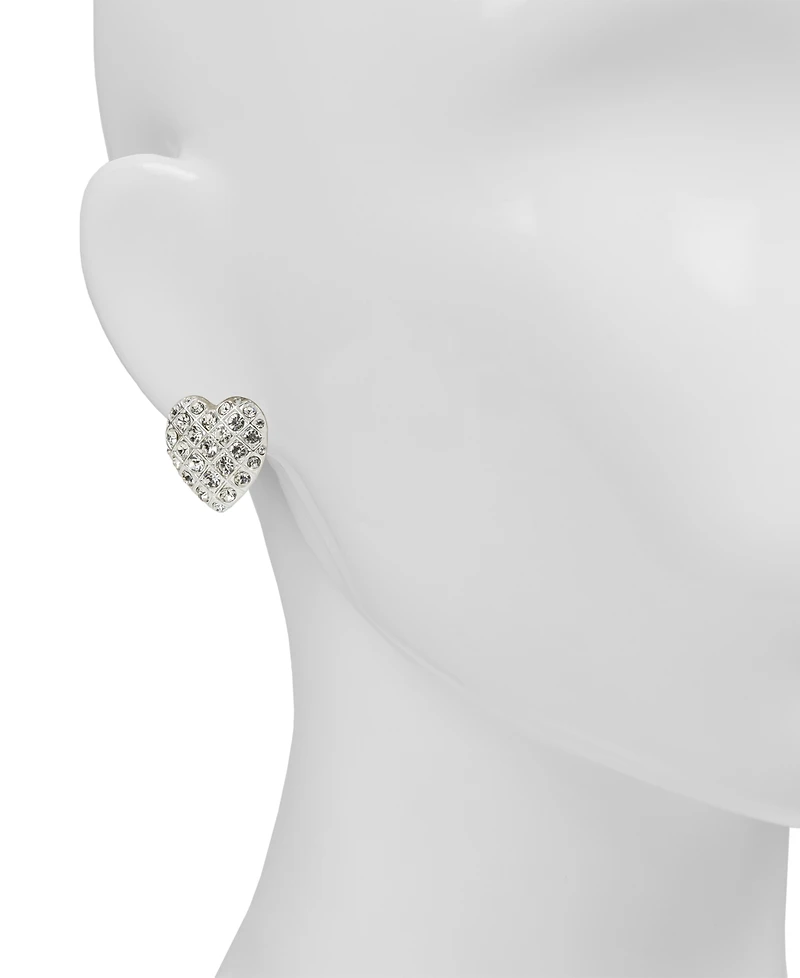 Patricia Nash Glass Stone Worn Silver-Tone Heart Button Clip Earrings