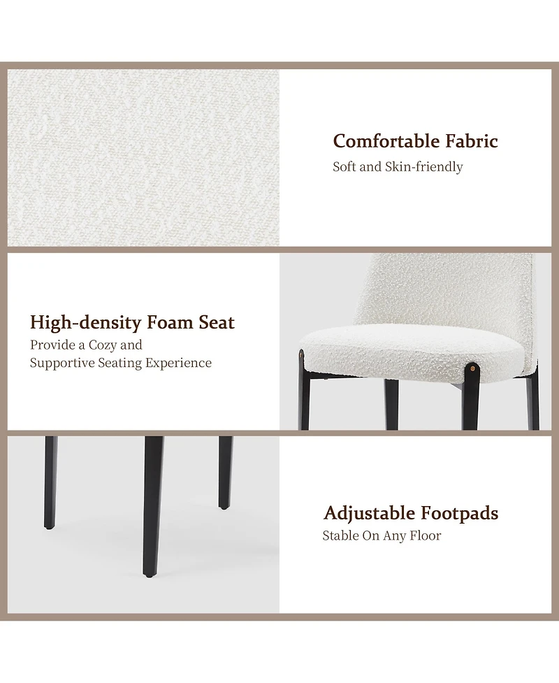 Morden Fort Modern 3-Piece Faux Marble Round Dining Table with Boucle Chairs in White Dining Room Set for Kitchen