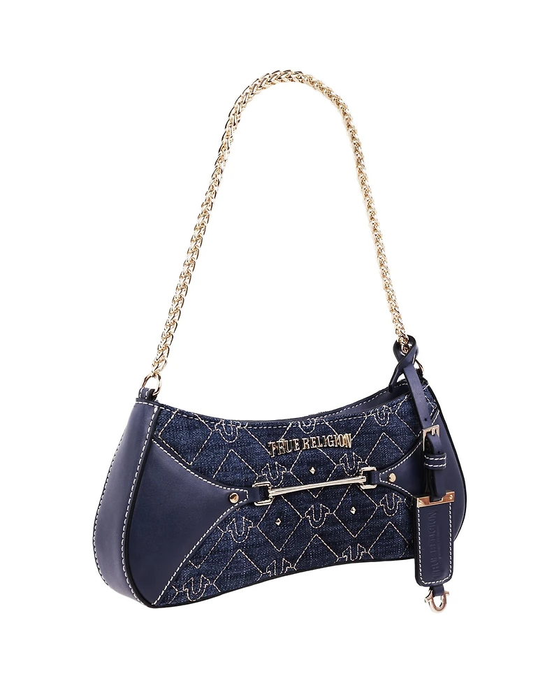 True Religion Studded Denim Chain Shoulder Bag
