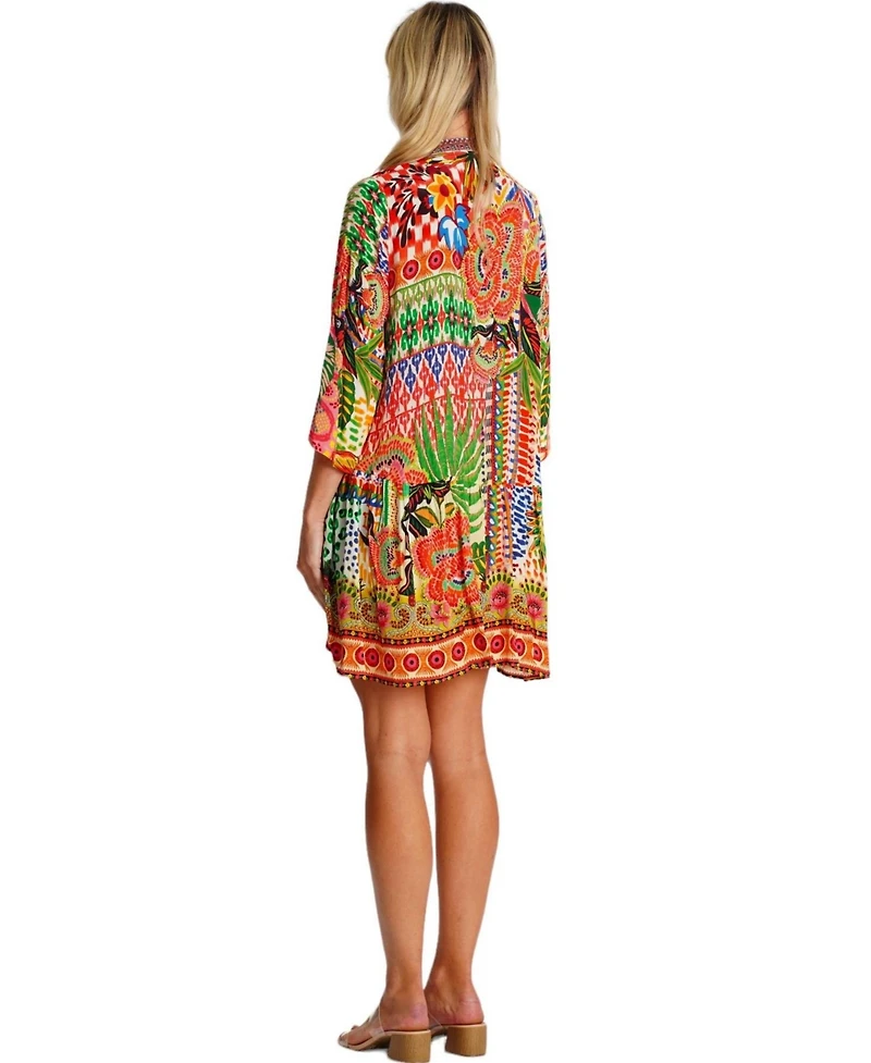 La Moda Clothing Women's Short Asymmetrical Dress with V-Neck and Mid-Length Sleeves