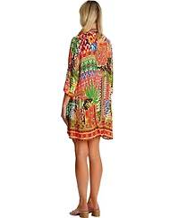 La Moda Clothing Women's Short Asymmetrical Dress with V-Neck and Mid-Length Sleeves