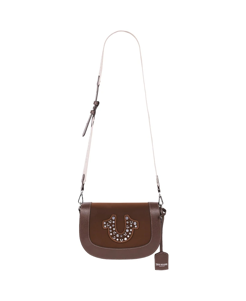 True Religion Studded Horseshoe Suede Flap Crossbody