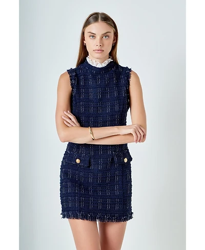 endless rose Women's Lace Detail Tweed Mini Dress