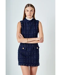 endless rose Women's Lace Detail Tweed Mini Dress
