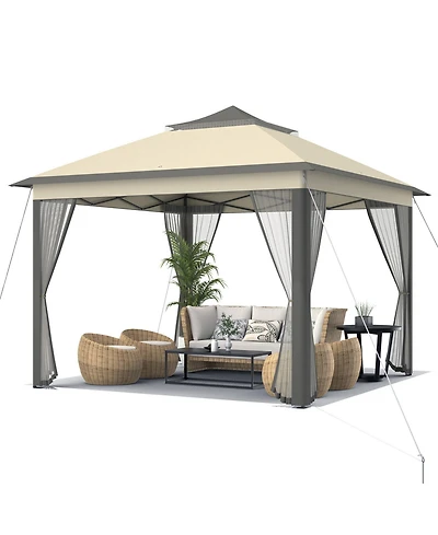 Gymax 11 x ft Pop up Gazebo 2-Tier Patio Canopy Tent Shelter w/ Carrying Bag