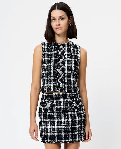 Fcuk Women's Windowpane Tweed Sleeveless Crop Top