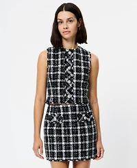 Fcuk Women's Windowpane Tweed Sleeveless Crop Top
