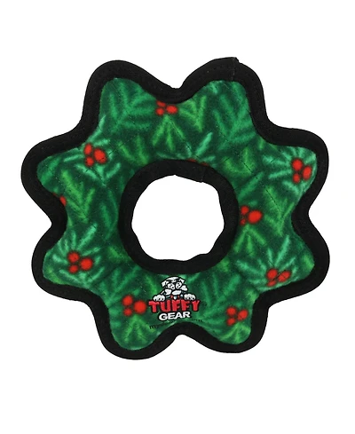 Tuffy Holiday Medium Gear Ring Wreath, Durable Plush Squeaky Dog Toy