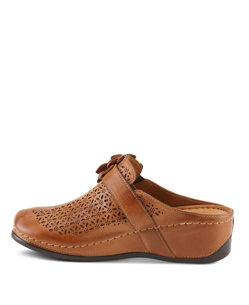 Spring Step Lilybean Leather Perforated Clogs with Floral Applique and Open Back