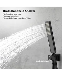 Rainsken Male Npt Bathtub Shower Faucet Set, Waterfall Tub Faucet with 12-Inch Matte Black Rain Shower Head System