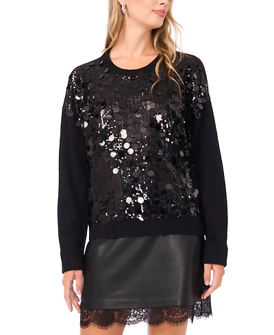 Vince Camuto Women's Multi Paillette Crewneck Sweater