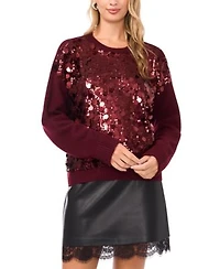 Vince Camuto Womens Crewneck Paillette Sequin Long Sleeve Sweater