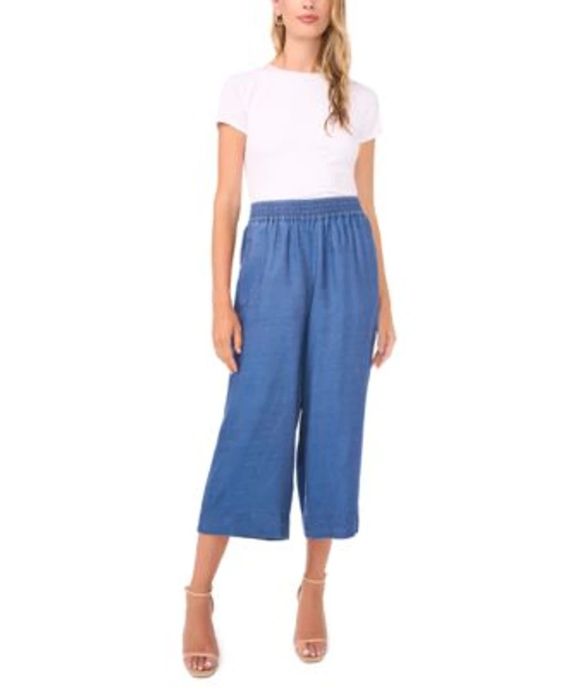 Vince Camuto Womens Short Sleeve Crewneck Top Smocked Waist Wide Leg Pants