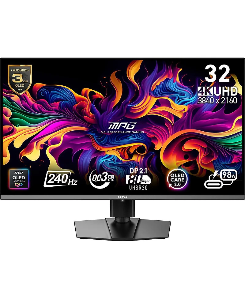 Msi Mpg 322URX Qd-oled 31.5" 16:9 4K Ultra Hd 240Hz Hdr Gaming Monitor, Metallic Black