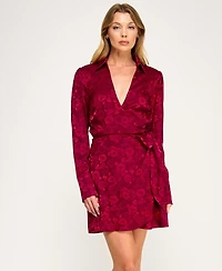 Row A Juniors' Long Sleeve Wrap Mini Dress