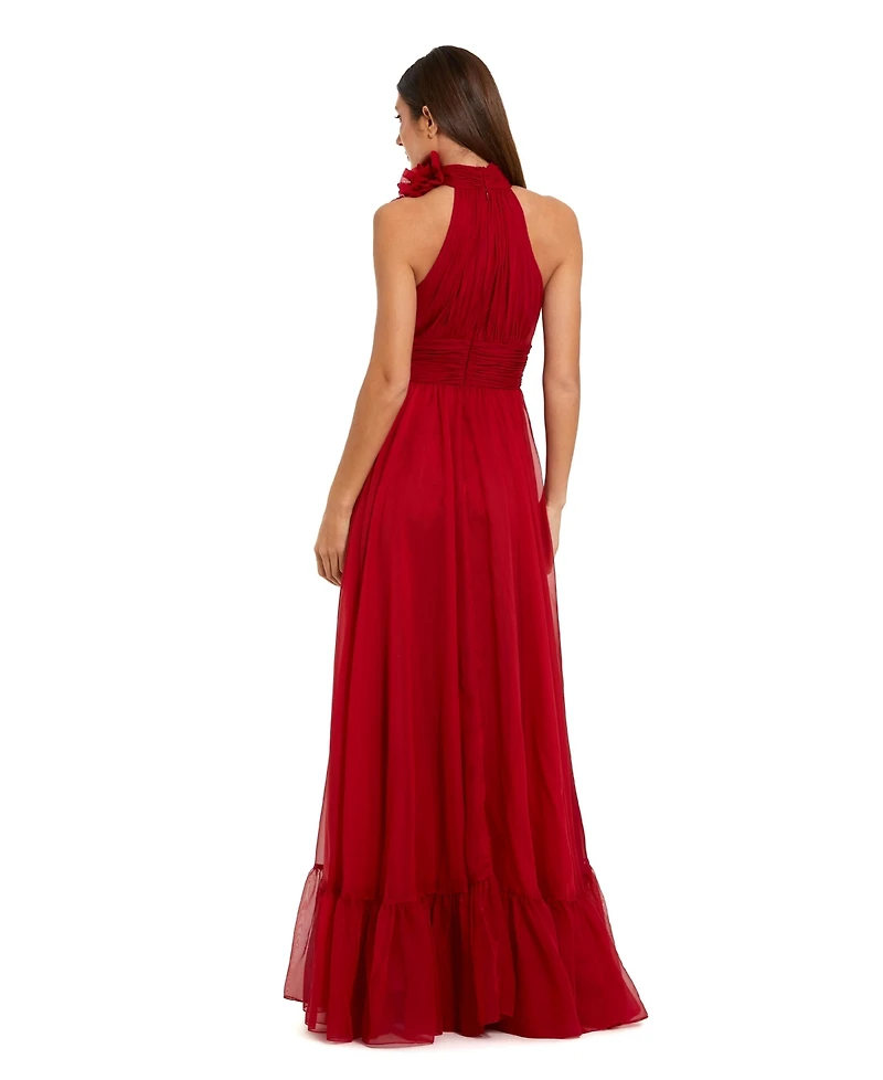 Mac Duggal Women's Sleeveless Mock Neck Chiffon Gown With 3D Flower
