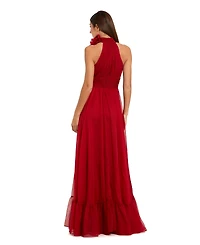 Mac Duggal Women's Sleeveless Mock Neck Chiffon Gown With 3D Flower