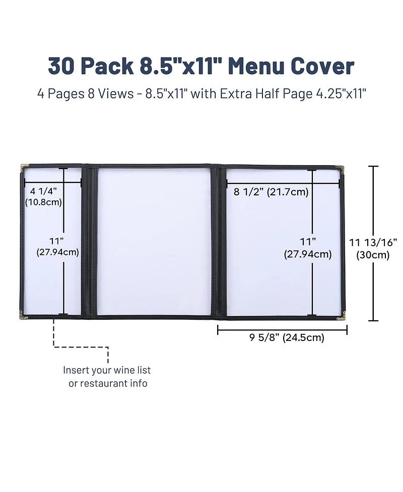 Yescom WeChef 30 Pcs Menu Covers 8.5x11" 3 Page 6 View & 4.25x11" Half Page Wine List