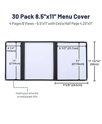 Yescom WeChef 30 Pcs Menu Covers 8.5x11" 3 Page 6 View & 4.25x11" Half Page Wine List