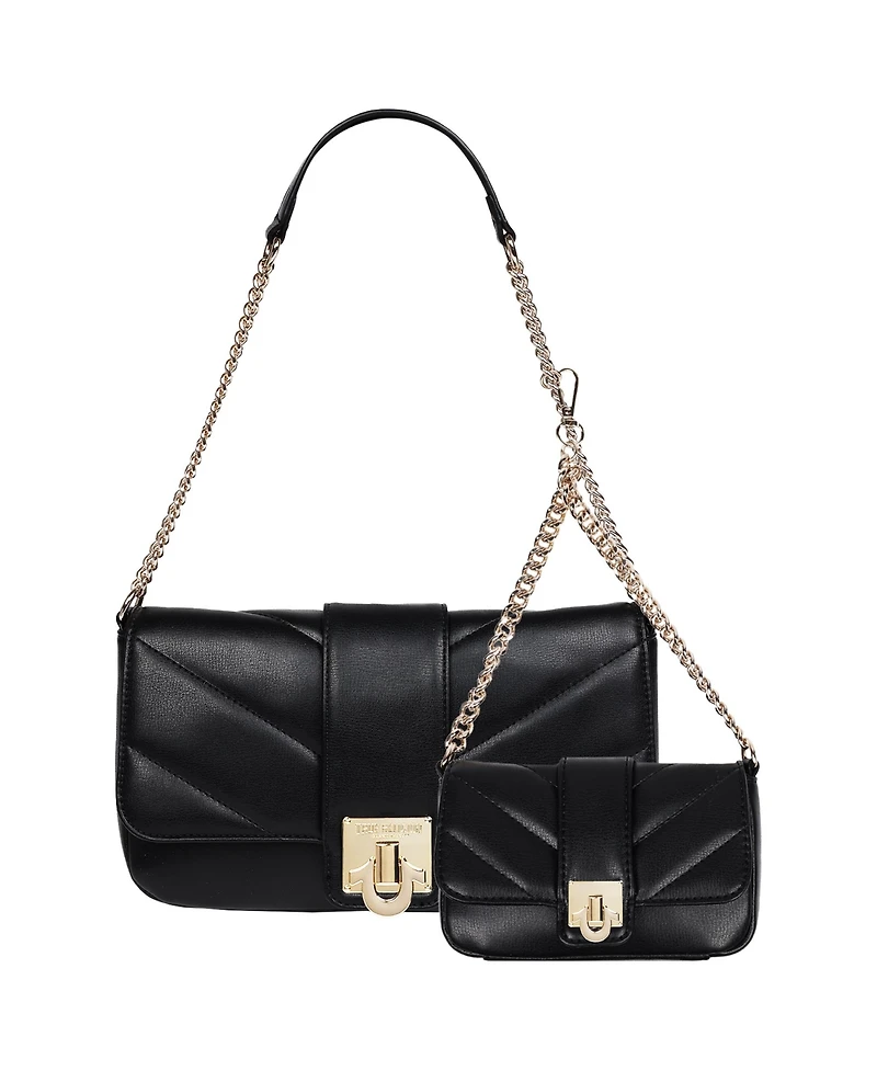True Religion Quilted Flap Shoulder Bag with Mini Bag