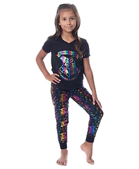 Harry Potter Girls Rainbow Foil Hogwarts Crest 2PC Lounge Pajama Jogger Pant Set Sleepwear