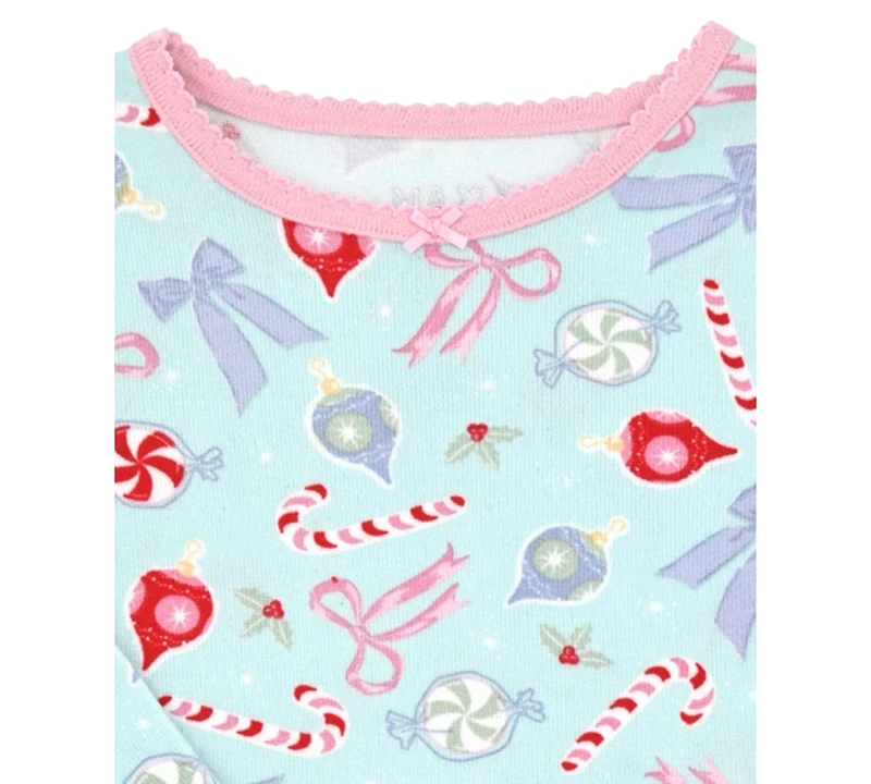 Max & Olivia 12M-5T Girls 3-Piece Snug Fit Holiday Long Sleeve T-Shirt, Pants and Socks Pajama Set