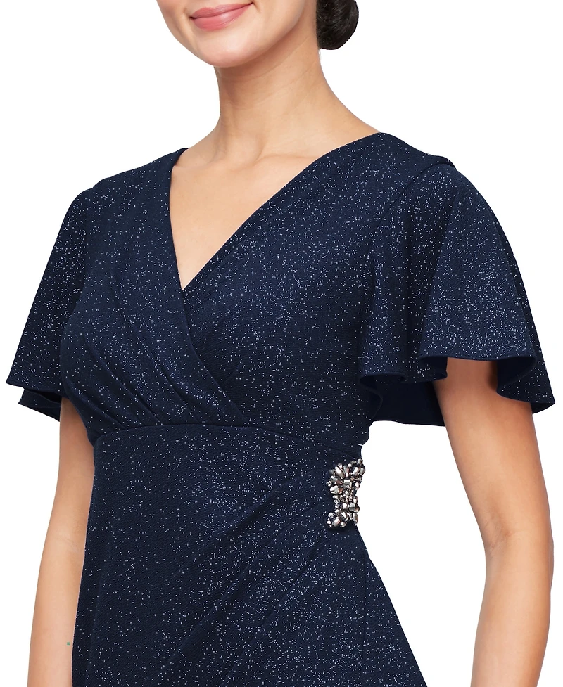 Sl Fashions Women's Flutter-Sleeve Tulip-Hem Ballgown Dress