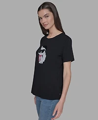 Karl Lagerfeld Paris Women's Crewneck French Coupette Printed T-Shirt